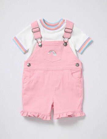 Teeny Weeny Dragon Fly Shortall & Tee, 2-Piece Set, White & Pink product photo