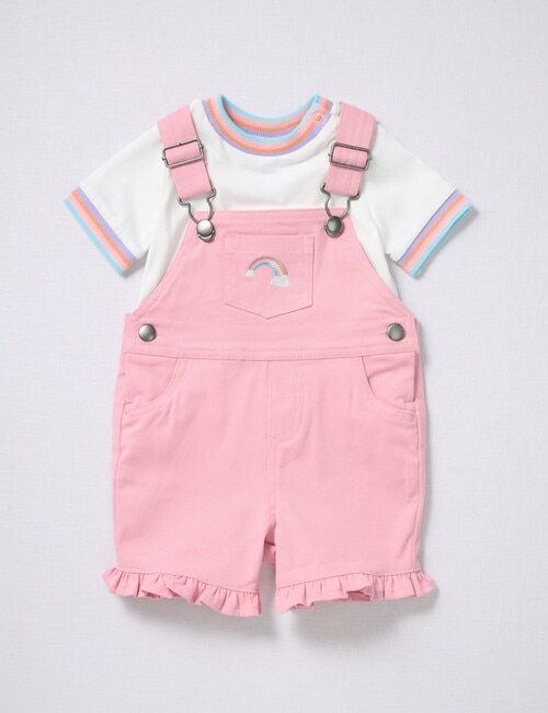 Teeny Weeny Dragon Fly Shortall & Tee, 2-Piece Set, White & Pink product photo