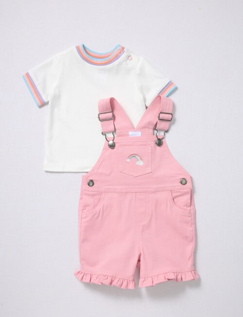 Teeny Weeny Dragon Fly Shortall & Tee, 2-Piece Set, White & Pink product photo View 04 L