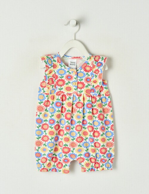 Teeny Weeny Play Time Sunflower Romper, Coral product photo