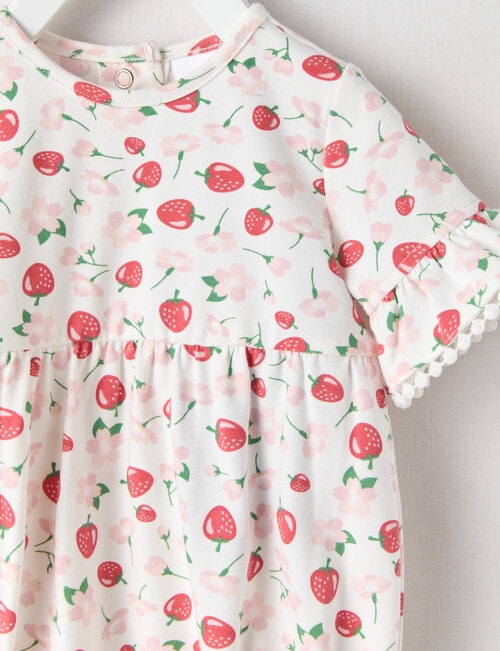 Teeny Weeny Dragon Fly Knitted Balloon Strawberry Romper, White product photo View 02 L