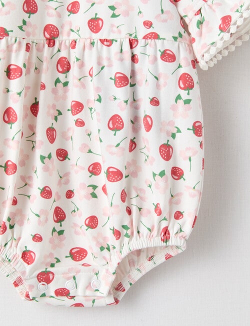 Teeny Weeny Dragon Fly Knitted Balloon Strawberry Romper, White product photo View 03 L