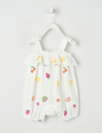 Teeny Weeny Fruit Cheese Cloth Romper, White product photo
