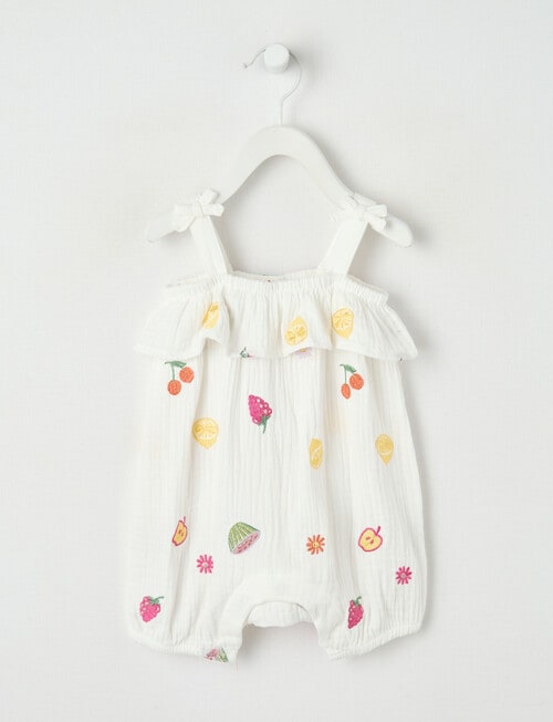 Teeny Weeny Fruit Cheese Cloth Romper, White product photo
