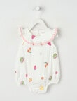 Teeny Weeny Fruit Cheese Cloth Romper with Frill Collar, White product photo