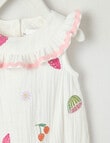Teeny Weeny Fruit Cheese Cloth Romper with Frill Collar, White product photo View 03 S