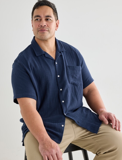 Tarnish King Size Cuba Slub Double Layer Shirt, Navy product photo