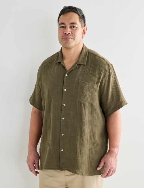 Tarnish King Size Cuba Slub Double Layer Shirt, Khaki product photo