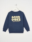 Mac & Ellie Good Vibes Crew Sweatshirt, Indigo product photo View 02 S