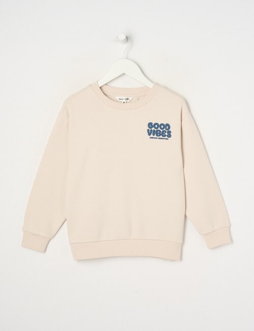 Mac & Ellie Good Vibes Crew Sweatshirt, Putty product photo