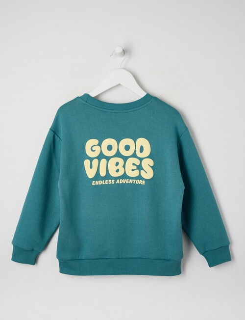 Mac & Ellie Good Vibes Crew Sweatshirt, Teal product photo View 02 L
