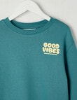 Mac & Ellie Good Vibes Crew Sweatshirt, Teal product photo View 03 S