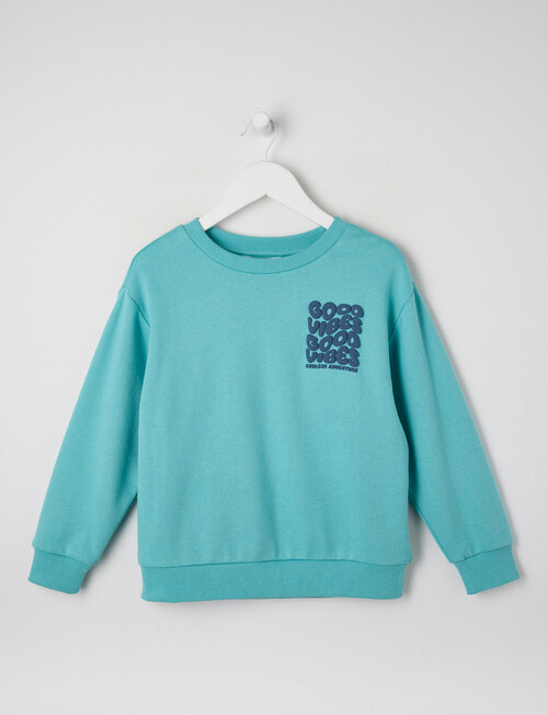 Mac & Ellie Good Vibes Crew Sweatshirt, Seafoam product photo