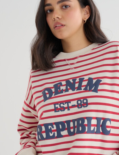 Denim Republic Heritage Sweatshirt , Red & Ecru Stripe product photo View 04 L
