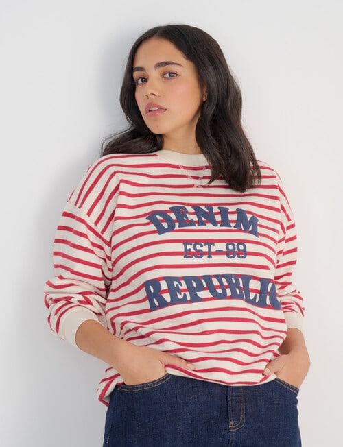 Denim Republic Heritage Sweatshirt , Red & Ecru Stripe product photo View 05 L