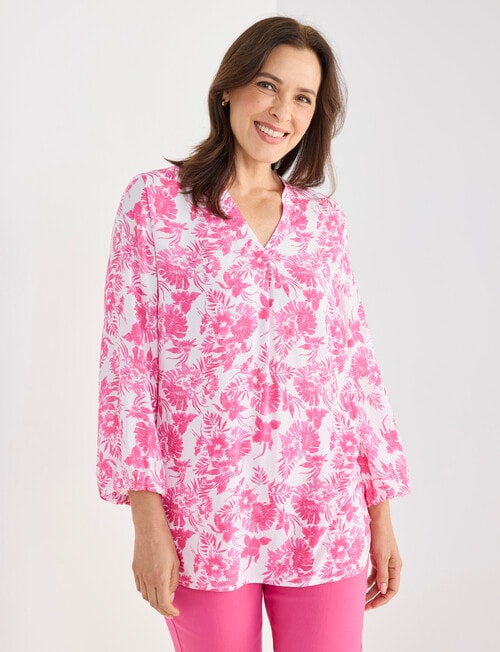 Ella J Longline Top, Pink Leaf product photo