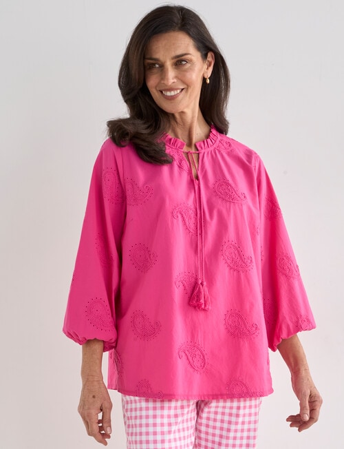 Ella J Embroidered Cotton Top, Pink product photo View 06 L