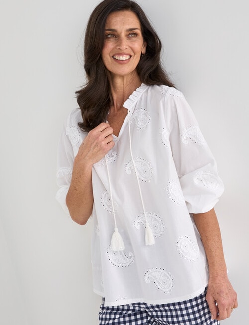 Ella J Embroidered Cotton Top, White product photo