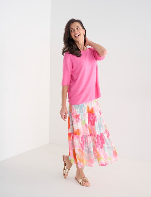 Ella J Shirred Waist Skirt, Pink Print product photo View 03 L