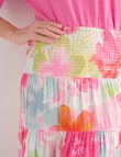 Ella J Shirred Waist Skirt, Pink Print product photo View 04 S