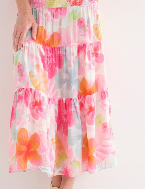 Ella J Shirred Waist Skirt, Pink Print product photo View 05 L