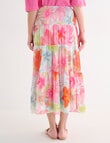 Ella J Shirred Waist Skirt, Pink Print product photo View 02 S