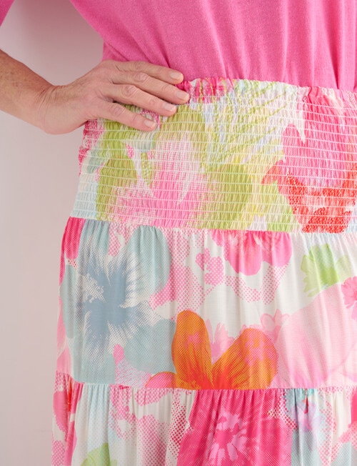 Ella J Shirred Waist Skirt, Pink Print product photo View 04 L