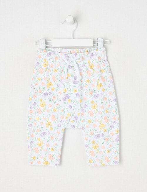 Little Bundle Stretch Cotton Essentials Ditsy Pants, White product photo