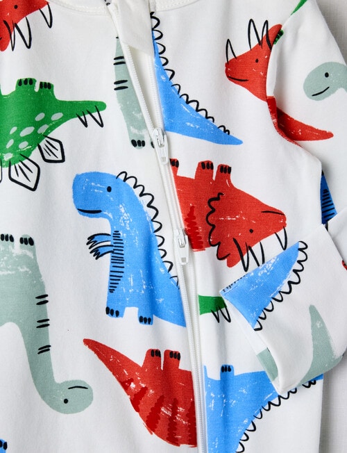 Teeny Weeny Dinos Stretch Cotton Sleepsuit, White product photo View 02 L