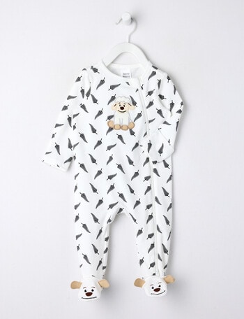 Teeny Weeny Sheep Stretch Cotton Sleepsuit, White product photo