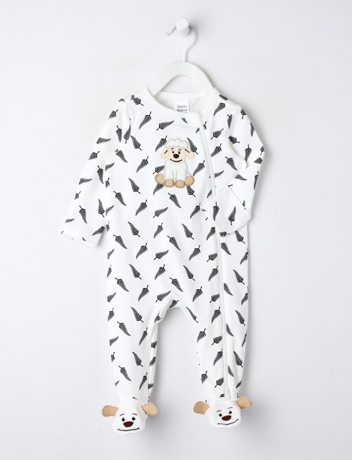 Teeny Weeny Sheep Stretch Cotton Sleepsuit, White product photo