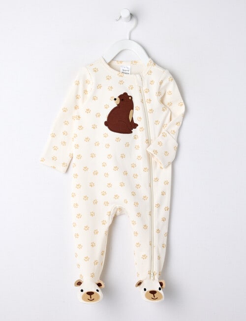 Teeny Weeny Bear Stretch Cotton Sleepsuit, Beige product photo