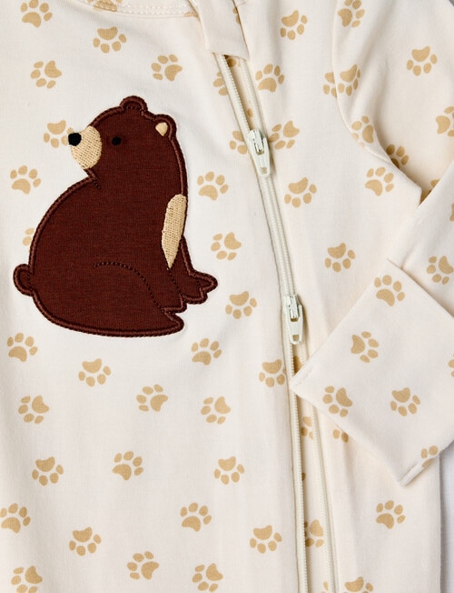 Teeny Weeny Bear Stretch Cotton Sleepsuit, Beige product photo View 02 L