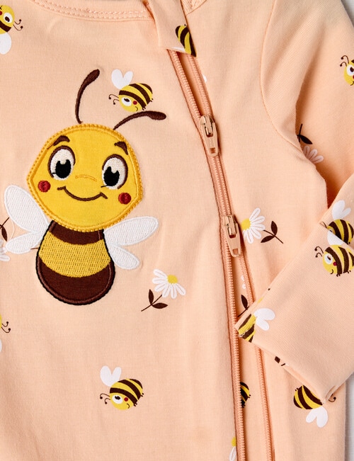 Teeny Weeny Bee Stretch Cotton Sleepsuit, Peach product photo View 02 L