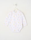 Little Bundle Stretch Cotton Essentials Leaf Long-Sleeve Bodysuit, White product photo