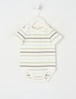 Little Bundle Stretch Cotton Essentials Striped Short-Sleeve Bodysuit, White product photo
