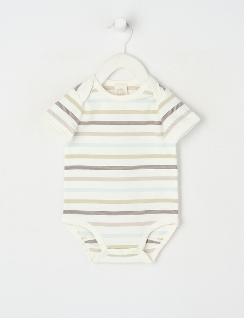 Little Bundle Stretch Cotton Essentials Striped Short-Sleeve Bodysuit, White product photo