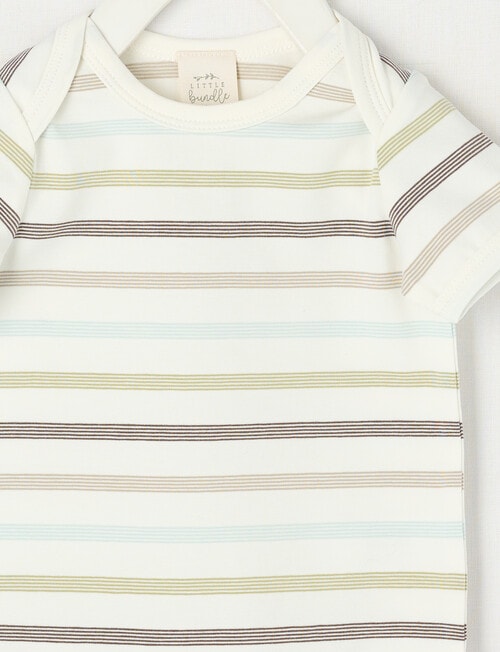 Little Bundle Stretch Cotton Essentials Striped Short-Sleeve Bodysuit, White product photo View 02 L
