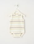 Little Bundle Stretch Cotton Essentials Striped Sleeveless Bodysuit, Sage & Vanilla product photo