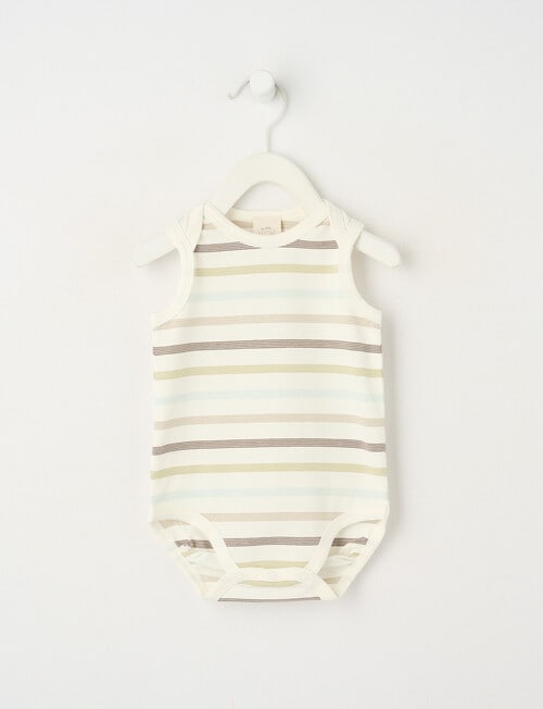 Little Bundle Stretch Cotton Essentials Striped Sleeveless Bodysuit, Sage & Vanilla product photo