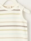 Little Bundle Stretch Cotton Essentials Striped Sleeveless Bodysuit, Sage & Vanilla product photo View 02 S