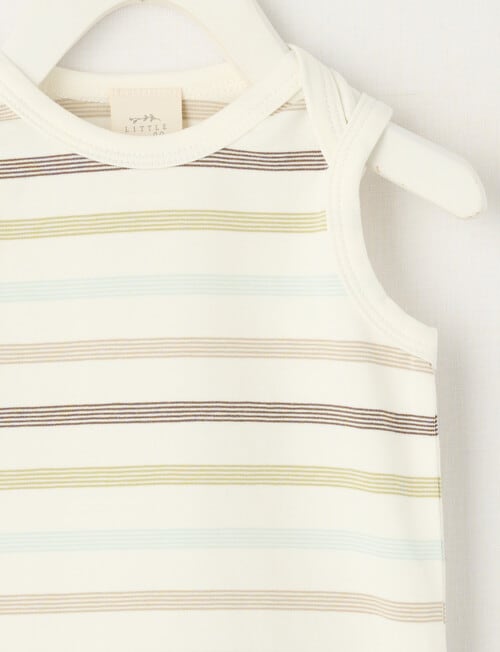 Little Bundle Stretch Cotton Essentials Striped Sleeveless Bodysuit, Sage & Vanilla product photo View 02 L