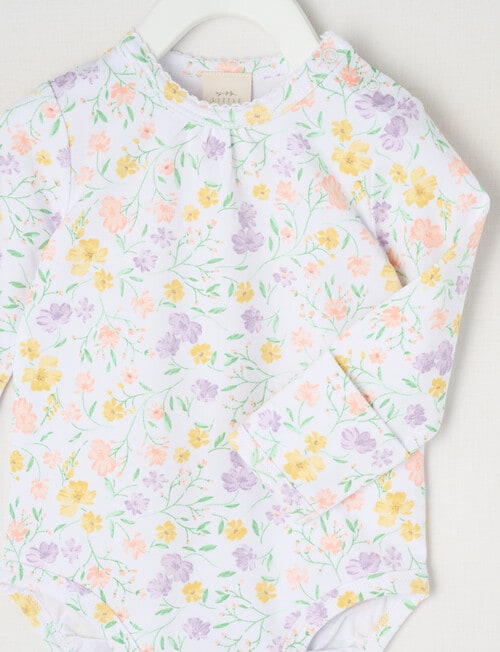 Little Bundle Essentials Stretch Cotton Orchid Ditsy Long-Sleeve Bodysuit, White product photo View 02 L