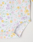Little Bundle Essentials Stretch Cotton Orchid Ditsy Long-Sleeve Bodysuit, White product photo View 03 S