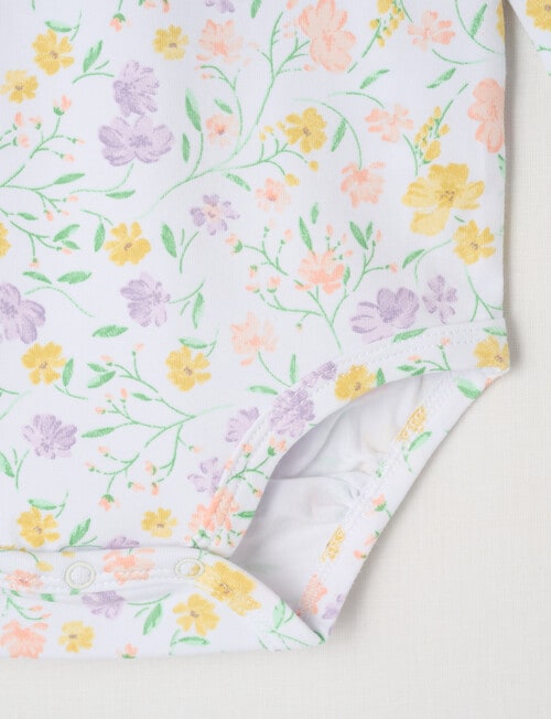 Little Bundle Essentials Stretch Cotton Orchid Ditsy Long-Sleeve Bodysuit, White product photo View 03 L