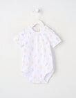 Little Bundle Stretch Cotton Essentials Leaves Short-Sleeve Bodysuit, White product photo
