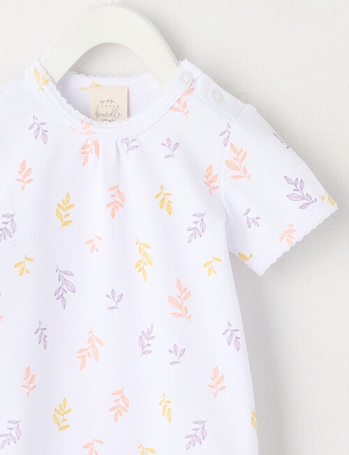 Little Bundle Stretch Cotton Essentials Leaves Short-Sleeve Bodysuit, White product photo View 02 L