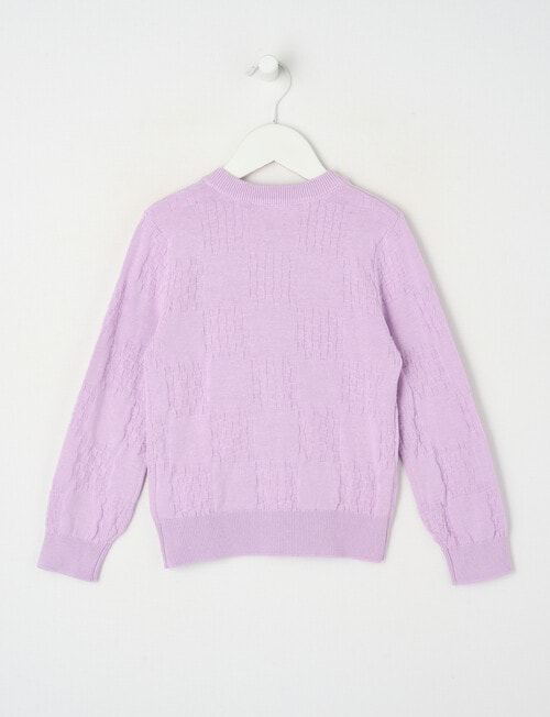 Mac & Ellie Embroidered Fruit Checker Knit Cardigan, Lilac product photo View 02 L