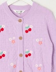 Mac & Ellie Embroidered Fruit Checker Knit Cardigan, Lilac product photo View 03 S