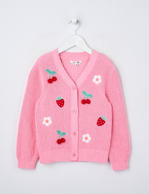 Mac & Ellie Crochet Fruit Cardigan, Candy Pink product photo